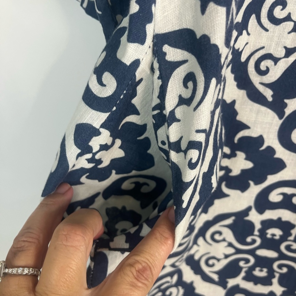 Terzo Millennio Made in Italy Linen Cotton Dress Blue White Print Tunic Medium - Picture 4 of 6